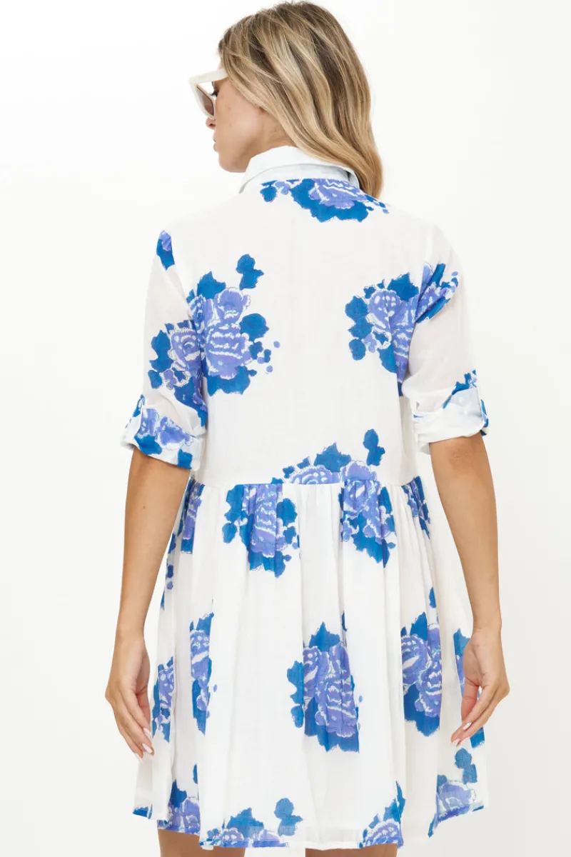 Oliphant Long Sleeve Shirt Dress Mini- Portofino Blue