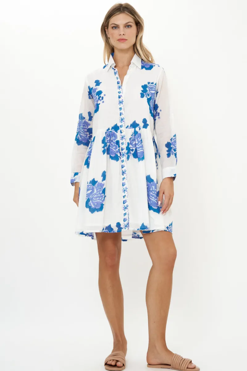 Oliphant Long Sleeve Shirt Dress Mini- Portofino Blue