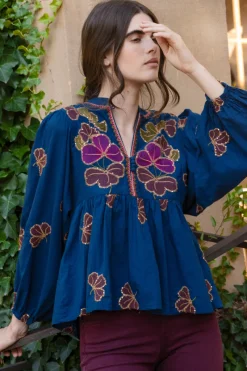Oliphant Mandarin Balloon Top- Almay Blue