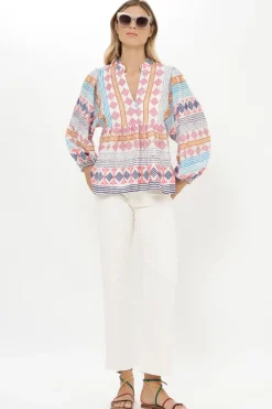 Oliphant Mandarin Balloon Top- Casablanca Multi