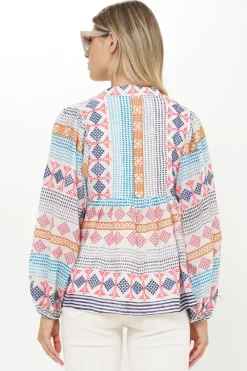 Oliphant Mandarin Balloon Top- Casablanca Multi
