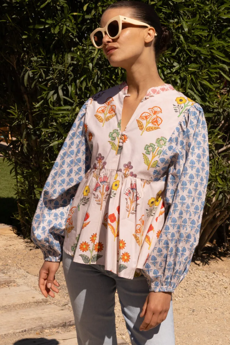 Oliphant Mandarin Balloon Top- Provence Blue