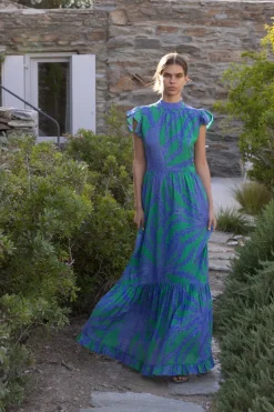 Oliphant Mock Neck Flutter Maxi- Thistle Green