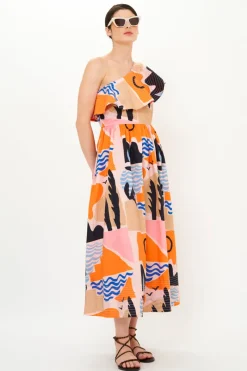 Oliphant One Shoulder Ruffle Maxi- Riviera Orange