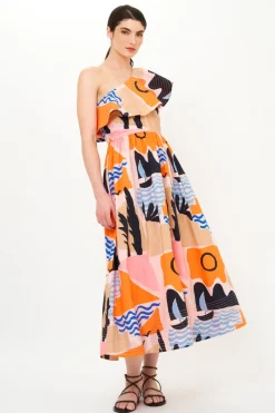 Oliphant One Shoulder Ruffle Maxi- Riviera Orange