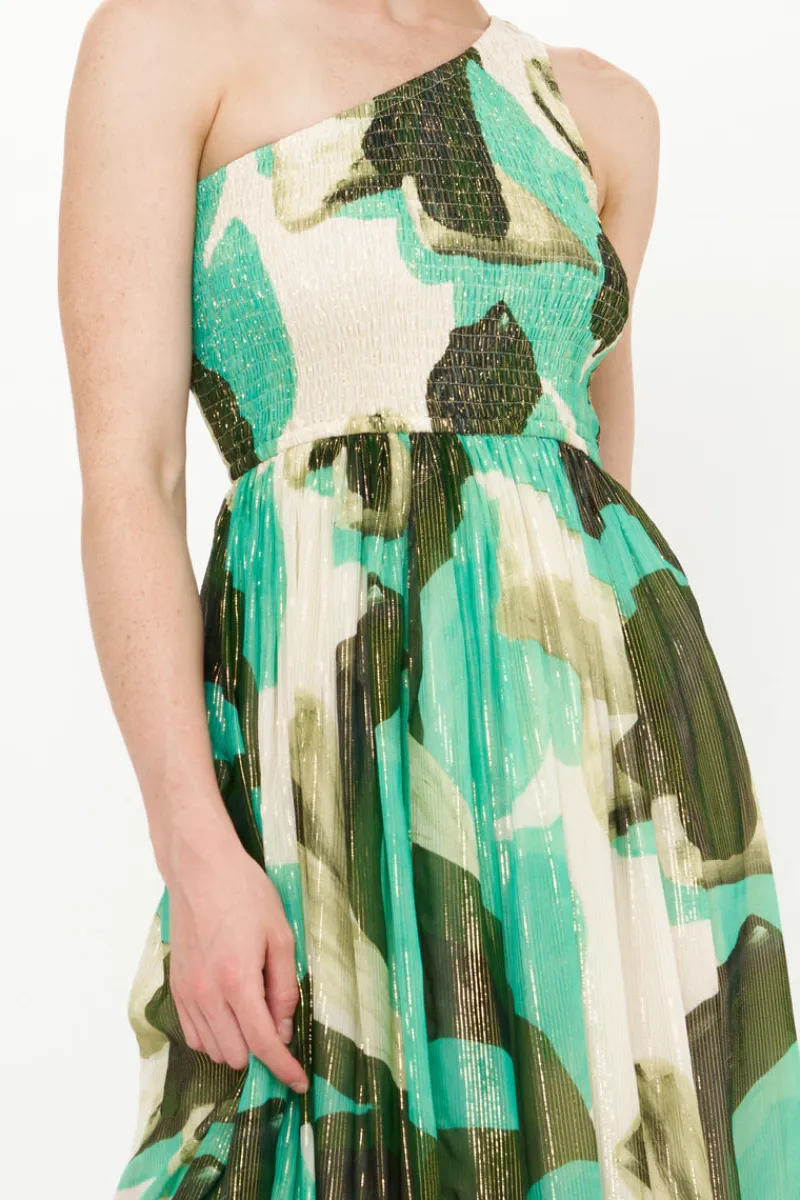Oliphant One Shoulder Smocked Maxi- Ginkgo Green