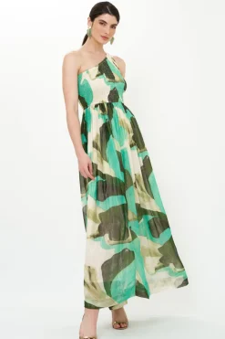 Oliphant One Shoulder Smocked Maxi- Ginkgo Green