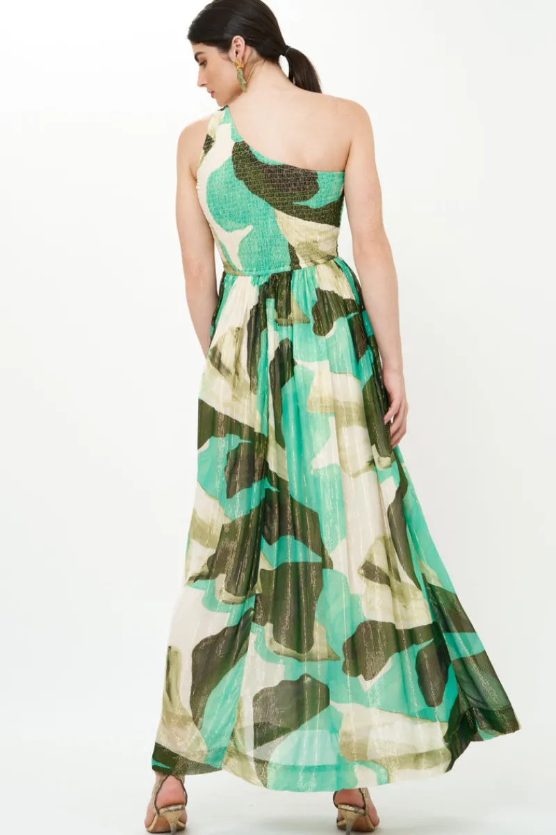 Oliphant One Shoulder Smocked Maxi- Ginkgo Green