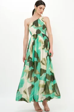 Oliphant One Shoulder Smocked Maxi- Ginkgo Green
