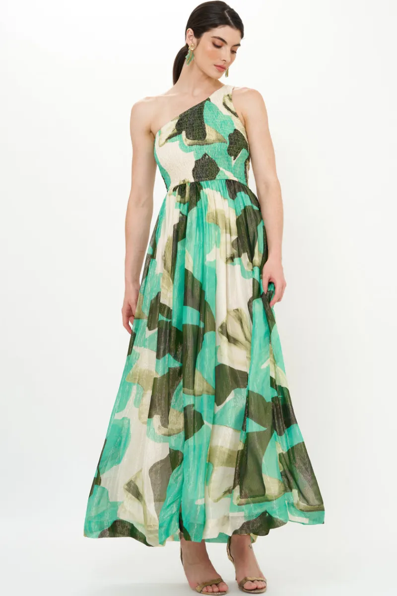 Oliphant One Shoulder Smocked Maxi- Ginkgo Green