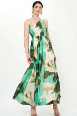 Oliphant One Shoulder Smocked Maxi- Ginkgo Green