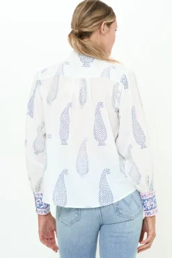 Oliphant Pintuck Button Front Blouse- Aptos Blue