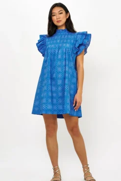 Oliphant Pintuck Ruffle Mini Dress- Matrix Blue
