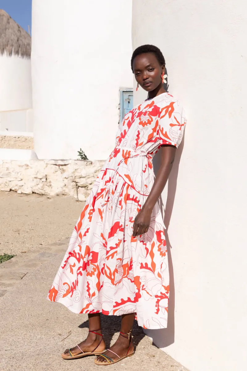 Oliphant Piped Puff Sleeve Maxi- Orchid Red