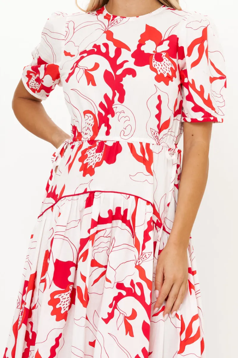 Oliphant Piped Puff Sleeve Maxi- Orchid Red