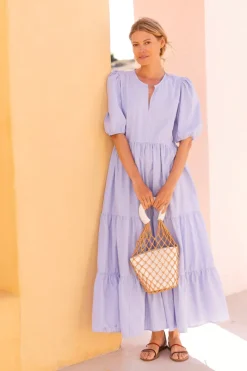Oliphant Puff Sleeve Maxi- Chatham Blue