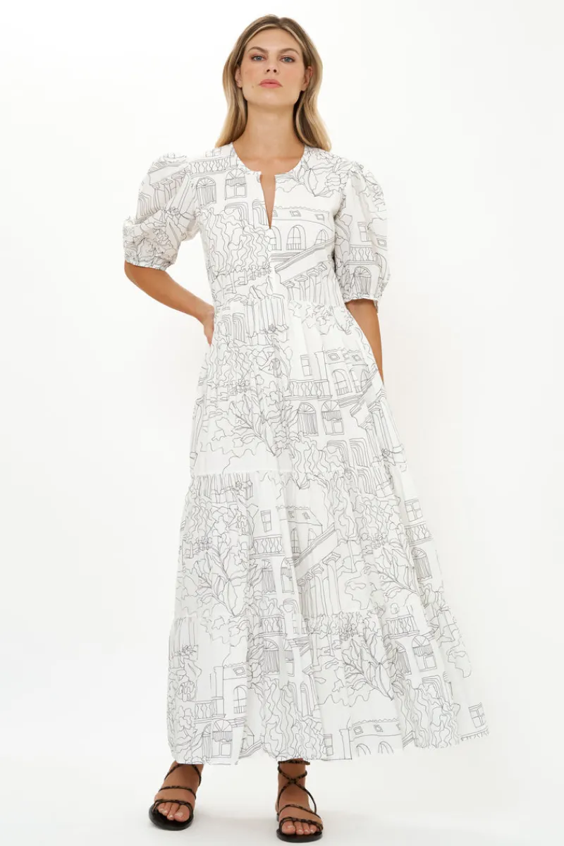 Oliphant Puff Sleeve Maxi- Roma White