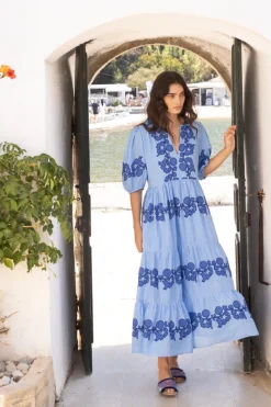 Oliphant Puff Sleeve Maxi- Tangier Blue