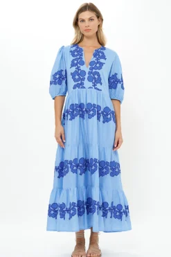Oliphant Puff Sleeve Maxi- Tangier Blue