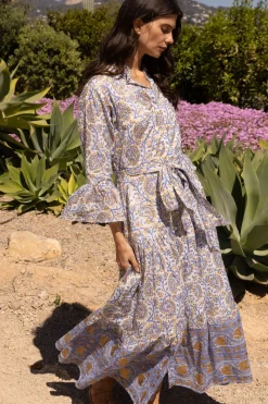 Oliphant Ruffle Collar Bell Maxi- Marseille Blue