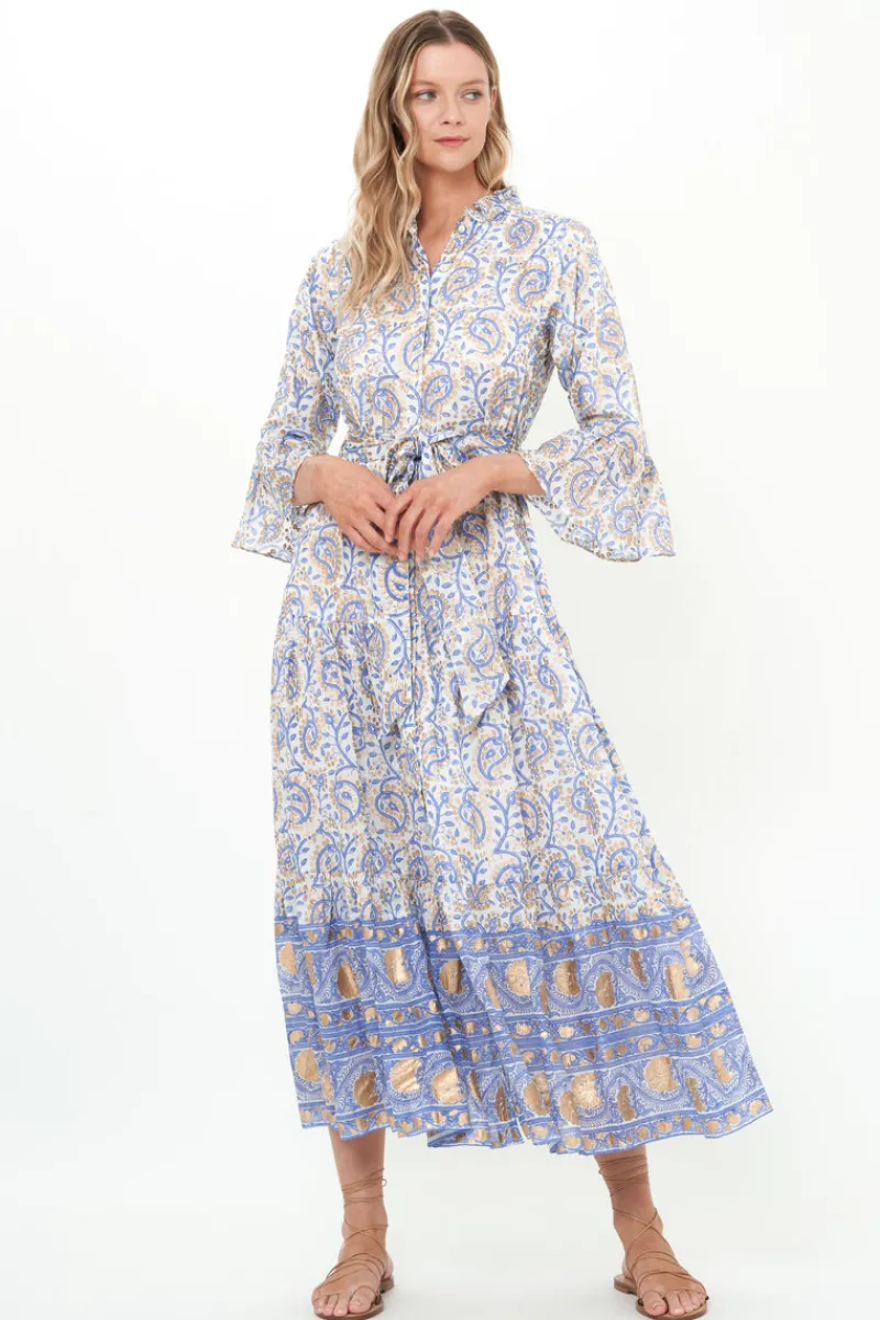 Oliphant Ruffle Collar Bell Maxi- Marseille Blue