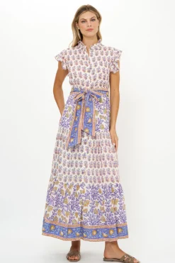 Oliphant Ruffle Collar Button Maxi- Napa Blue