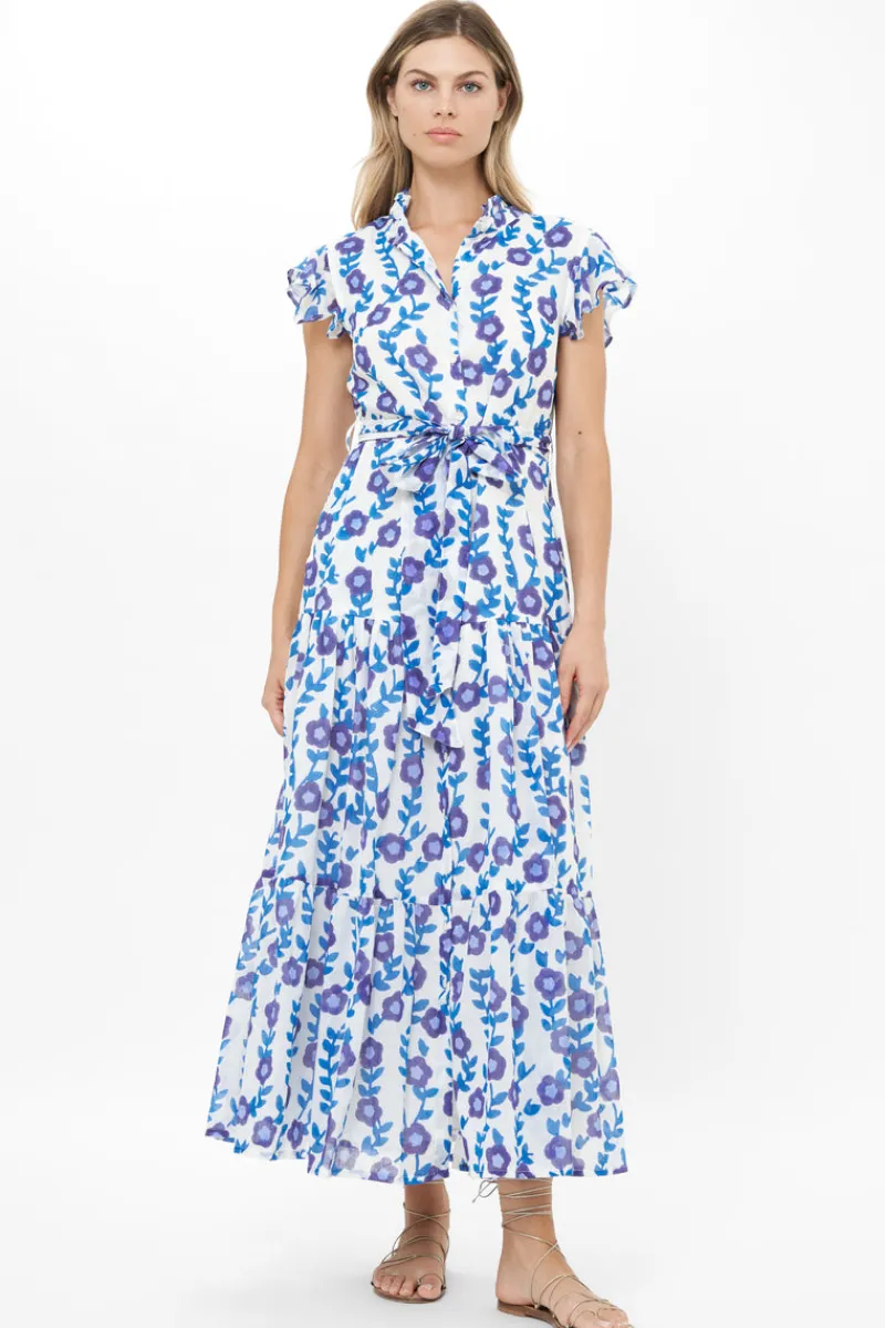 Oliphant Ruffle Collar Button Maxi- Toscana Blue