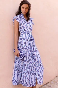 Oliphant Ruffle Collar Button Maxi- Toscana Blue