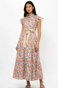 Oliphant Ruffle Collar Button Maxi- Montenegro Coral