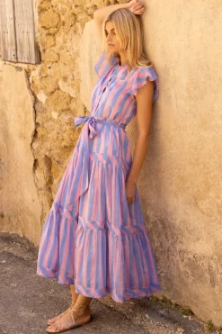 Oliphant Ruffle Collar Button Maxi- Cabana Pink