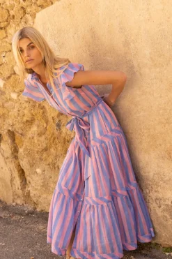 Oliphant Ruffle Collar Button Maxi- Cabana Pink