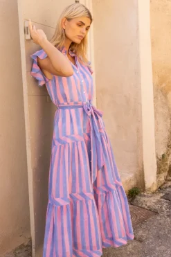 Oliphant Ruffle Collar Button Maxi- Cabana Pink