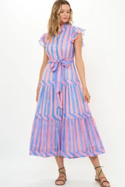 Oliphant Ruffle Collar Button Maxi- Cabana Pink
