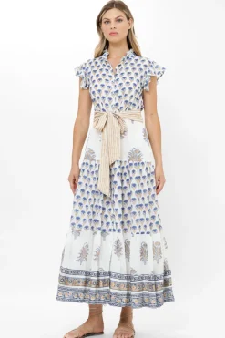 Oliphant Ruffle Collar Button Maxi- Lotus Navy