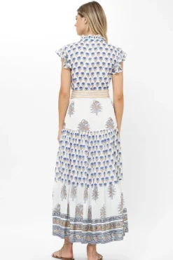 Oliphant Ruffle Collar Button Maxi- Lotus Navy