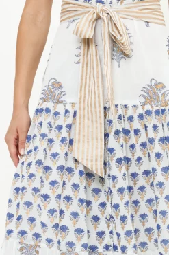 Oliphant Ruffle Collar Button Maxi- Lotus Navy
