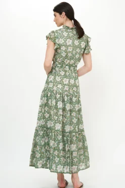 Oliphant Ruffle Collar Button Maxi- Ivy Olive