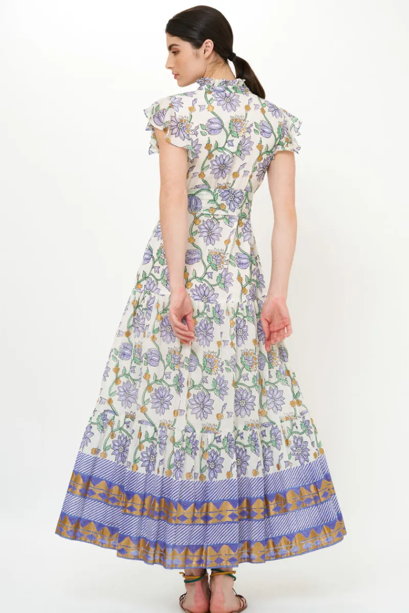 Oliphant Ruffle Collar Button Maxi- Presidio Blue