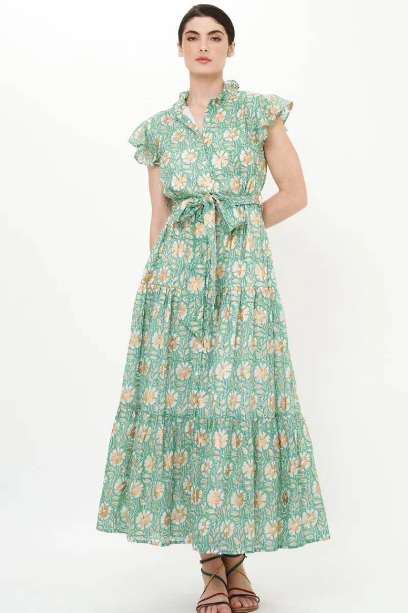 Oliphant Ruffle Collar Button Maxi- Mughal Green
