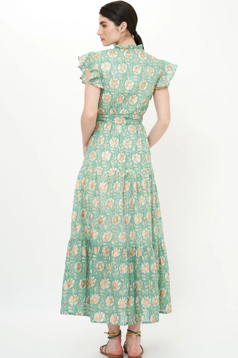 Oliphant Ruffle Collar Button Maxi- Mughal Green