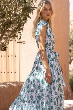 Oliphant Ruffle Collar Button Maxi- Toscana Green