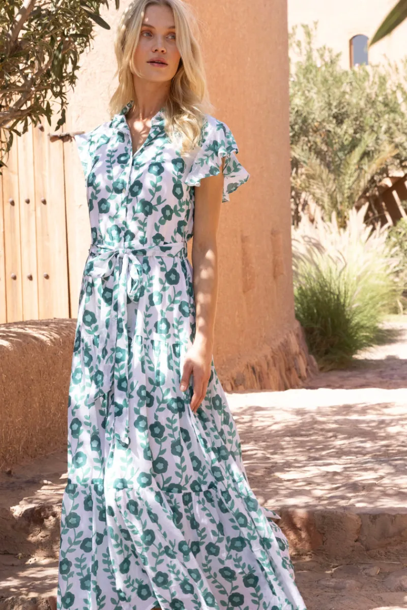 Oliphant Ruffle Collar Button Maxi- Toscana Green