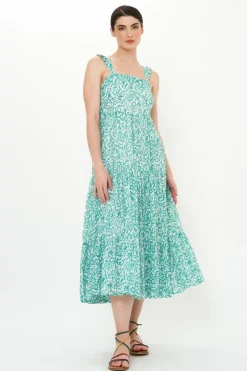 Oliphant Ruffle Cross Back Midi- Cypress Jade