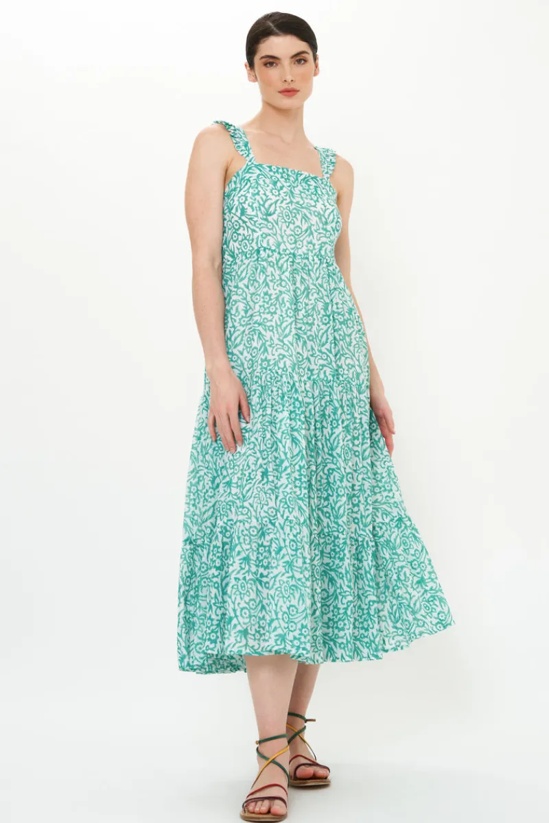 Oliphant Ruffle Cross Back Midi- Cypress Jade