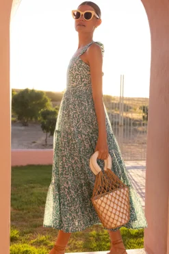 Oliphant Ruffle Cross Back Midi- Cypress Jade
