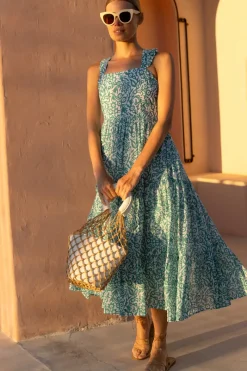 Oliphant Ruffle Cross Back Midi- Cypress Jade