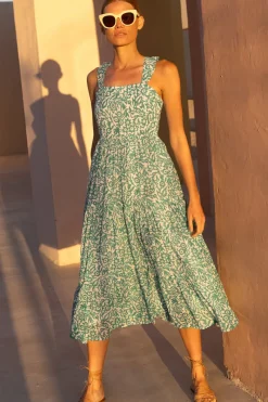 Oliphant Ruffle Cross Back Midi- Cypress Jade