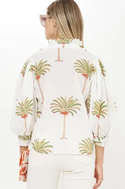 Oliphant Ruffle Front Button Blouse- Canary Green