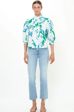 Oliphant Ruffle Front Button Blouse- Orchid Green