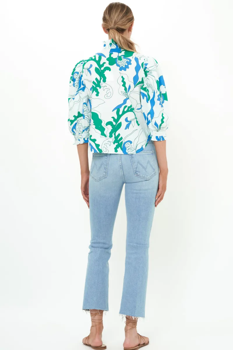 Oliphant Ruffle Front Button Blouse- Orchid Green
